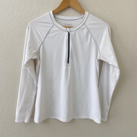 LL Bean Active Top Womens Size Small White 1/4 Zip Workout Athleisure - Picture 1 of 5